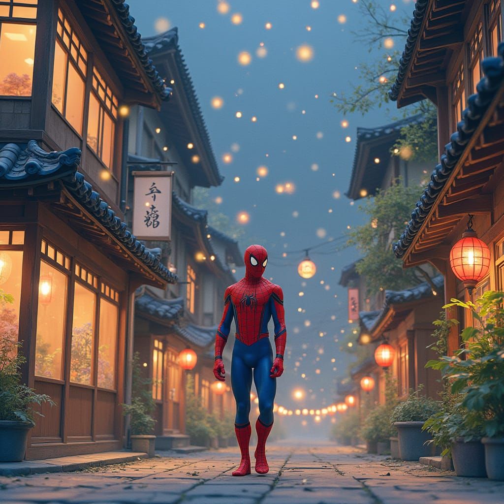 Spiderman in Whimsical Japanese Fantasy