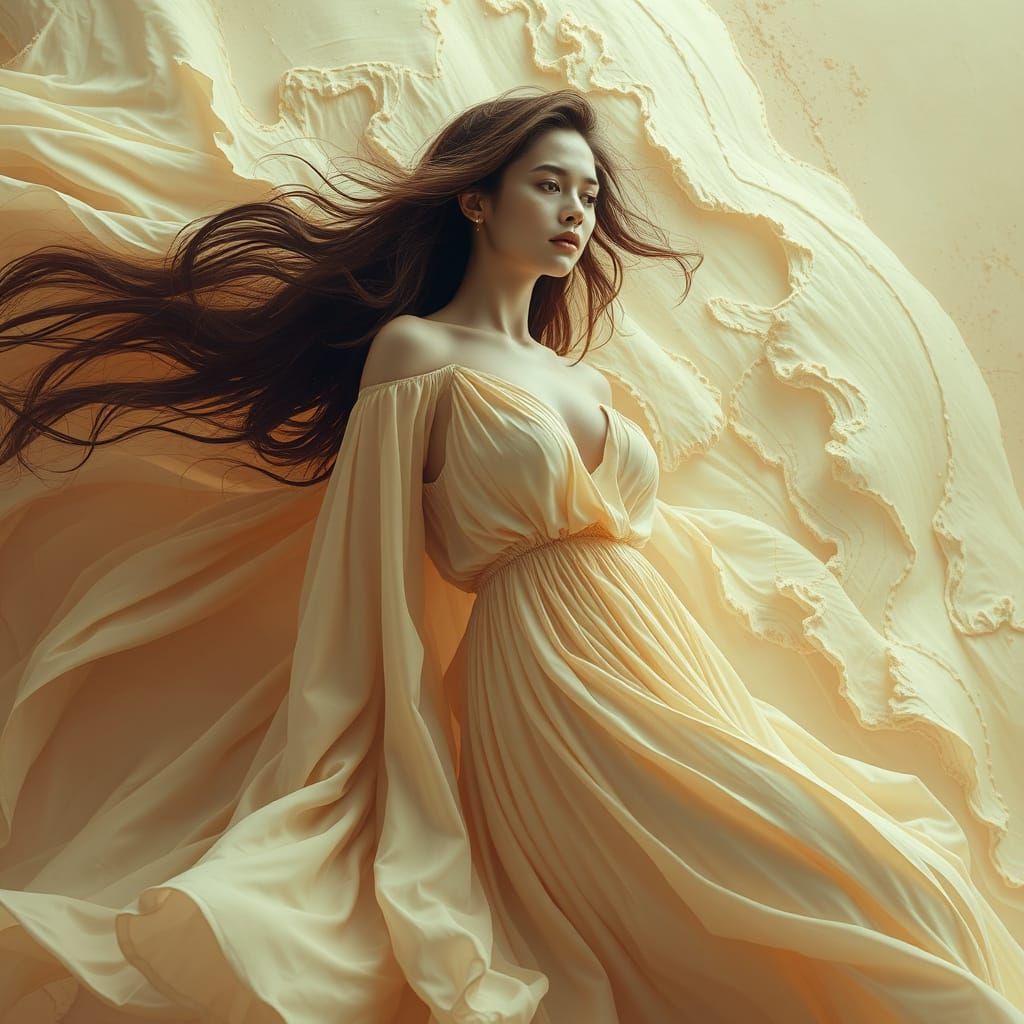 Woman in Beige Dress: Surreal Hyperdetailed Image
