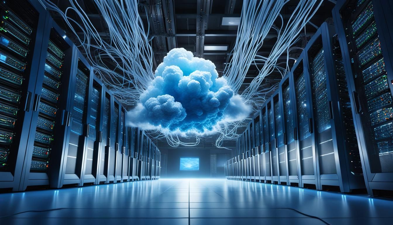Blue Cloud in Server Room: Hyperrealistic Concept Art