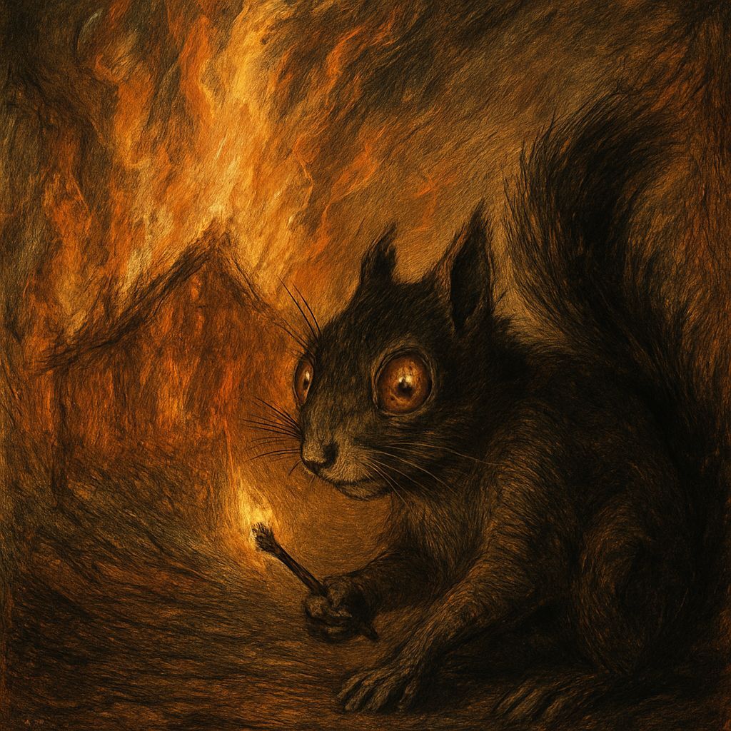 Squirrel Arsonist: A Dark Romantic Painting