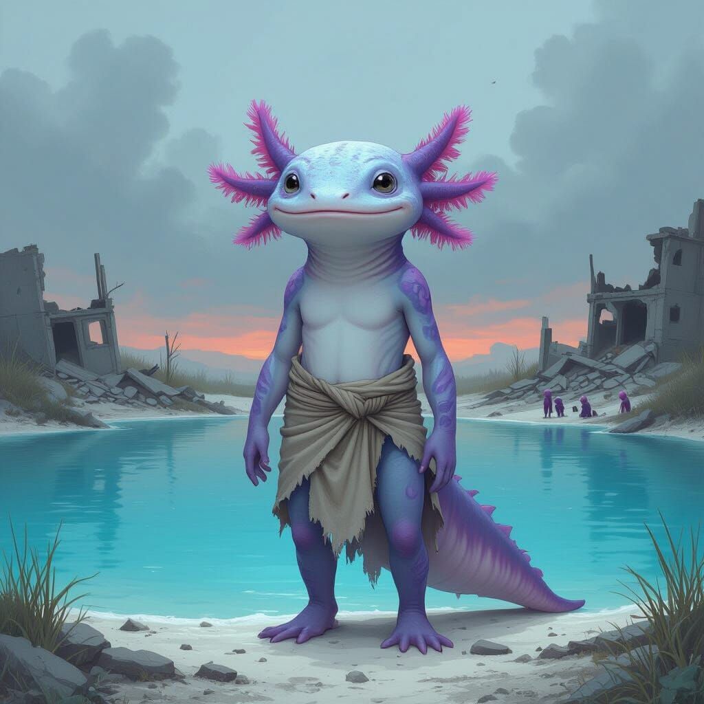 Axolotl Hybrid at Lagoon, Painterly Style