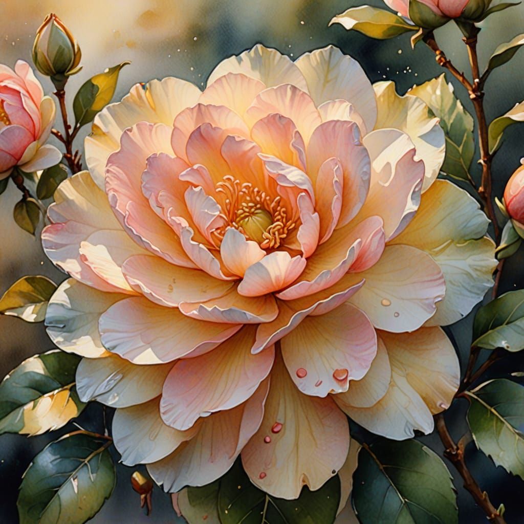 Sad Camelia in Watercolour with Soft Petals