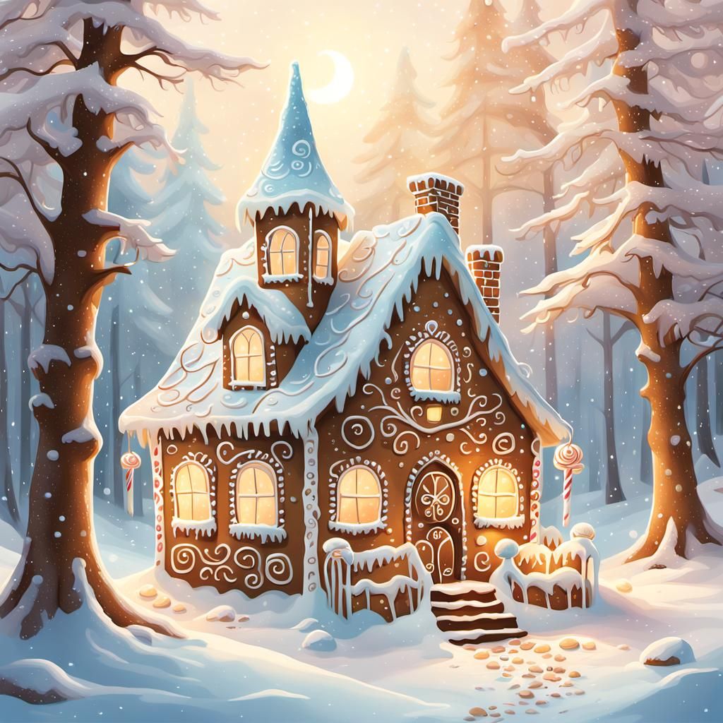 Whimsical Gingerbread House in Snowy Forest