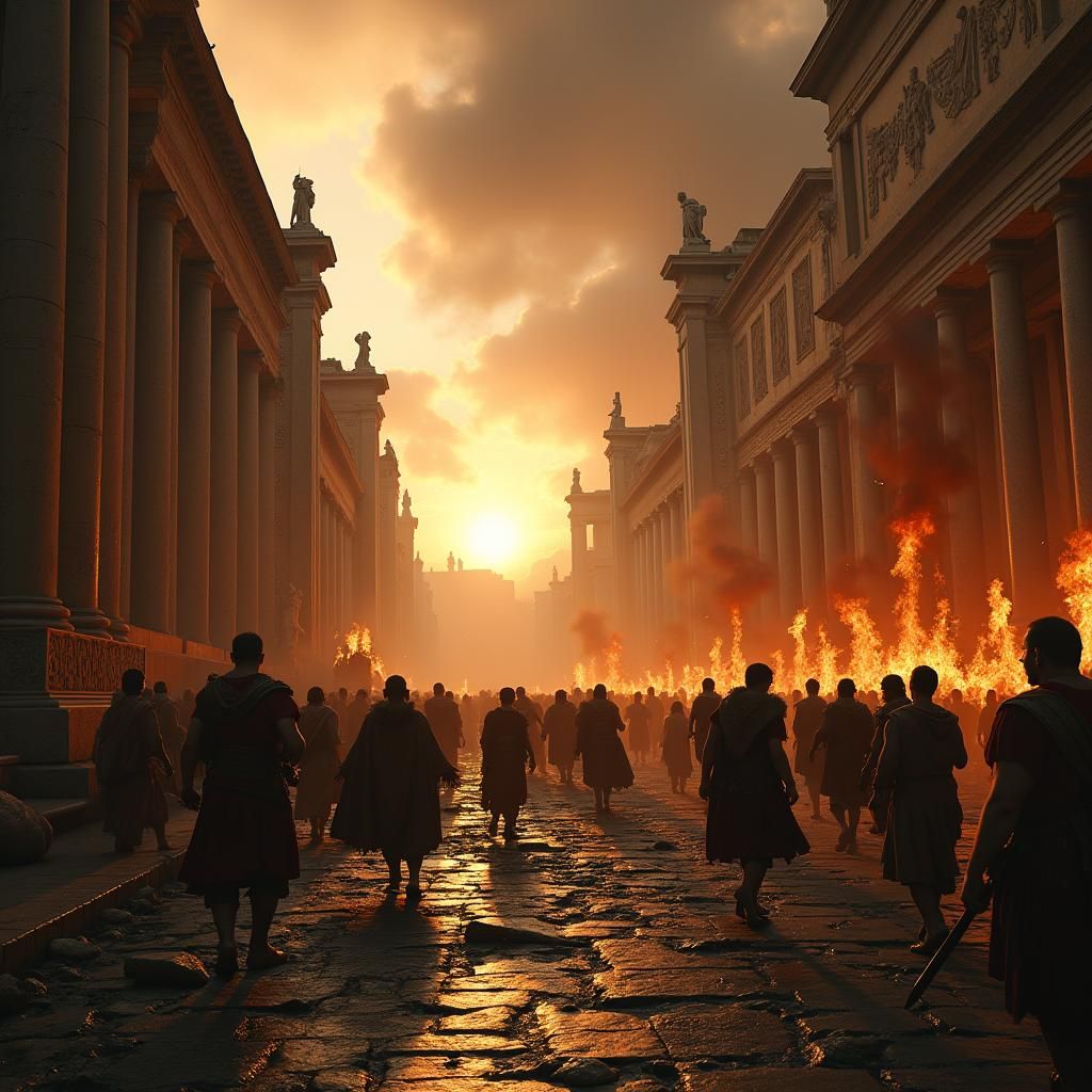 Rome's Downfall: A Dramatic, Hyperrealistic Scene