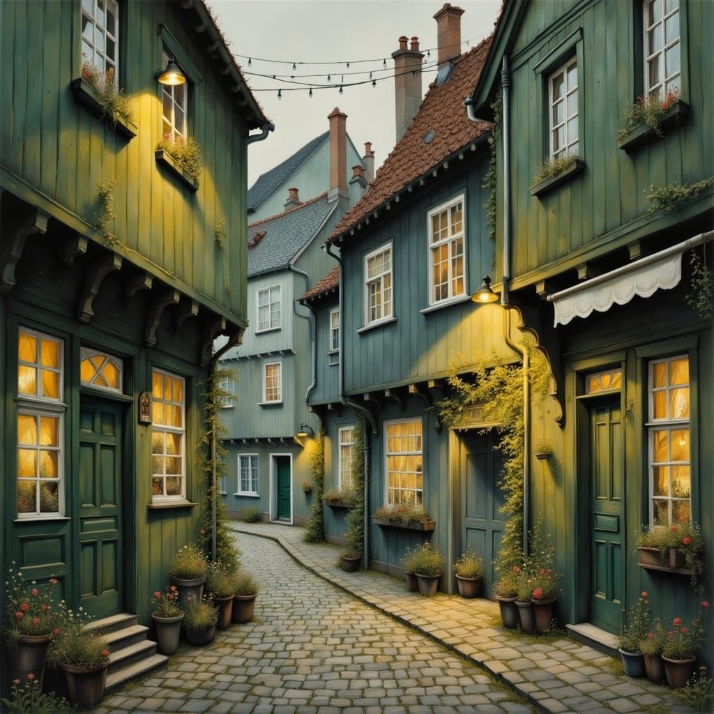 Charming Danish Alleyway in Grimshaw Style