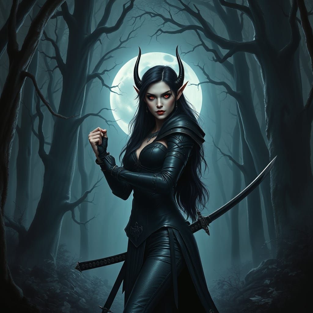 Dark Elven Warrior in Gothic Forest