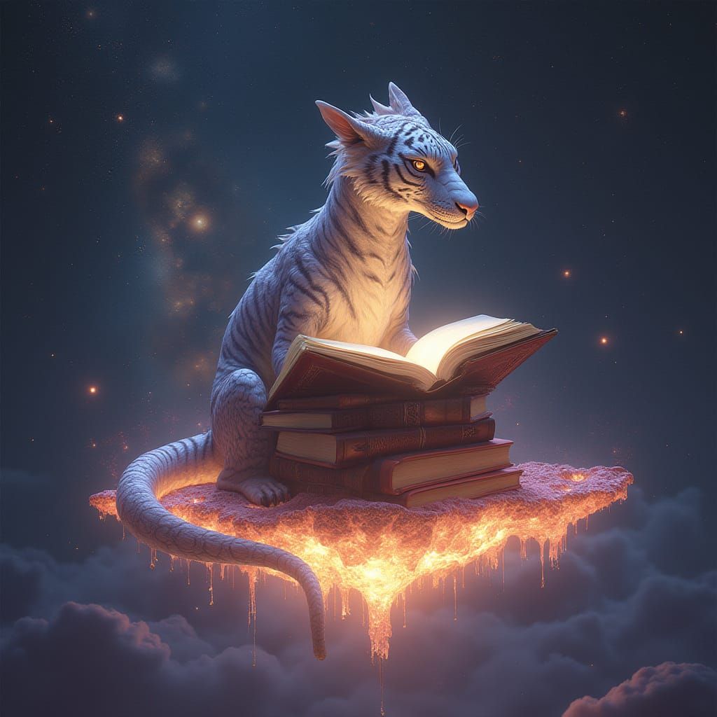 Ethereal Dragon-Librarian in Cosmic Realm