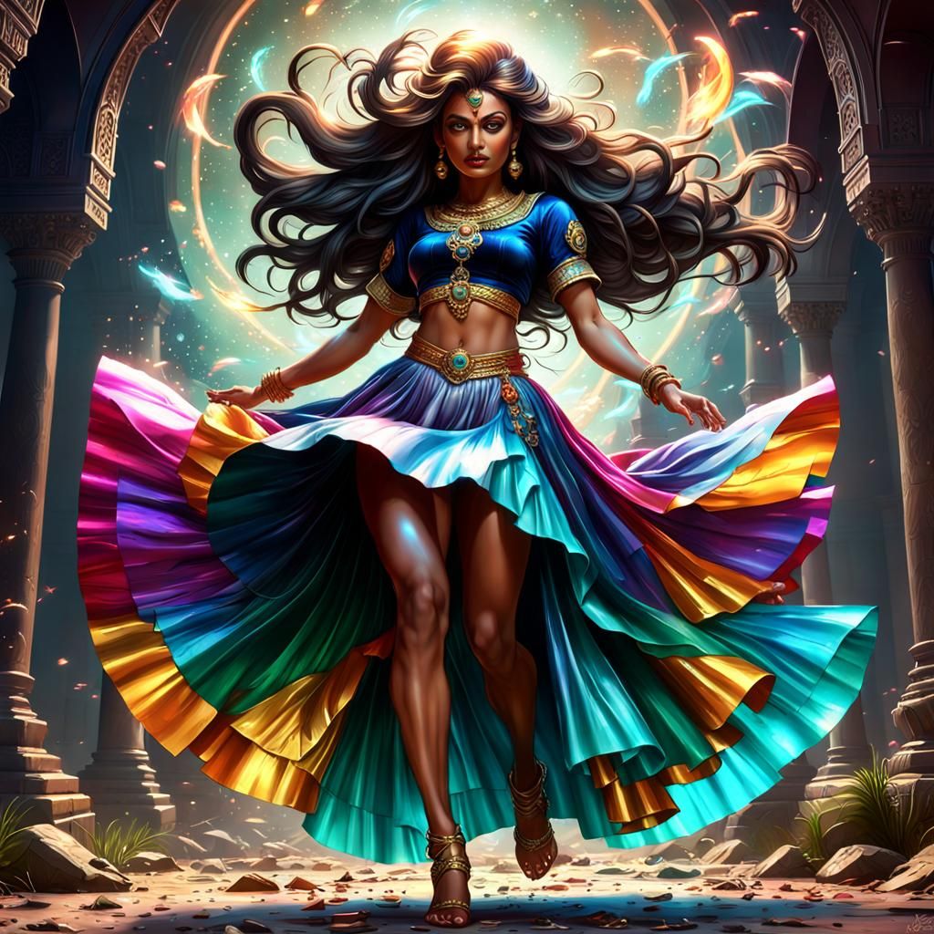 Fantasy Goddess with Flowing Satin Skirt