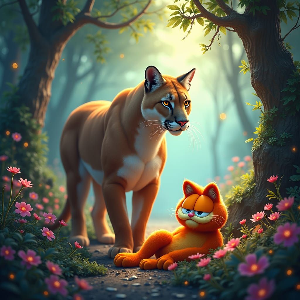 Puma and Garfield in Mystical Forest