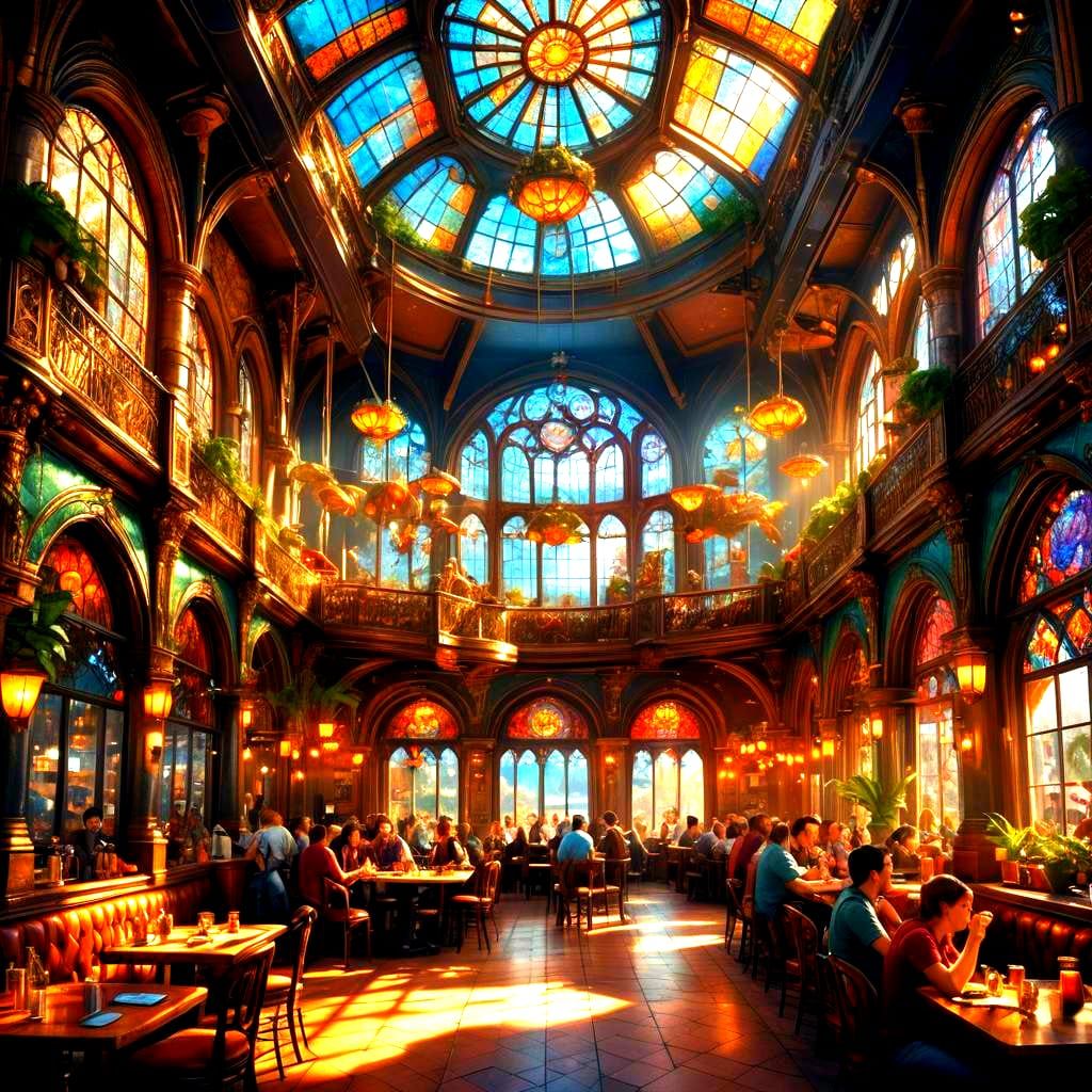 Fantastical Cafe Concept Art in Detailed Matte Painting