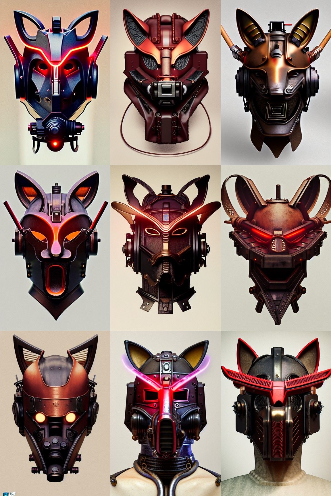 Dieselpunk Samurai with Fox Mask in Cel-Shaded Style