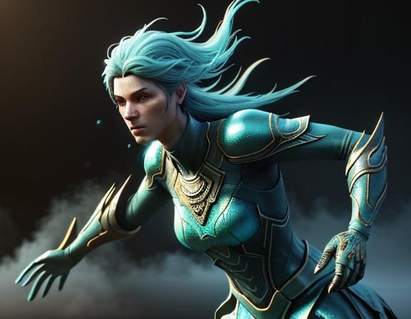 Female Amphibioid in Mystical Fog, 3D Game Art