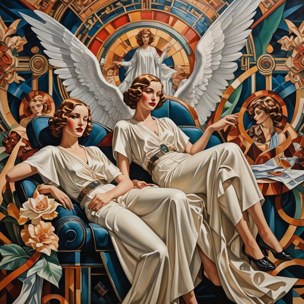 Angels in Celestial Palace, Art Deco Style