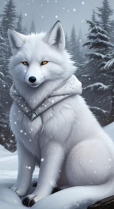 Arctic Fox Warms Up with Ramen on Snowy Mountain