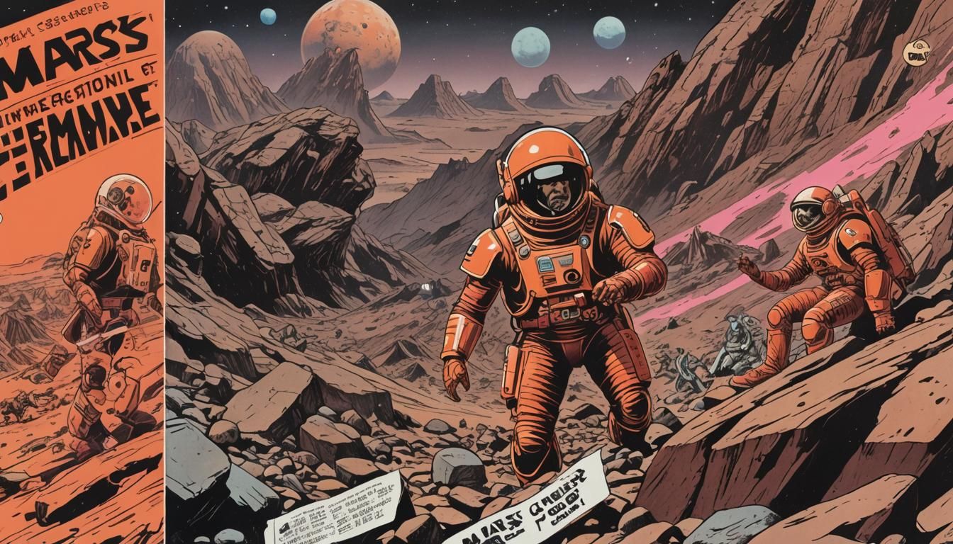 Retrofuturistic Comic Book Art with Martian Relics