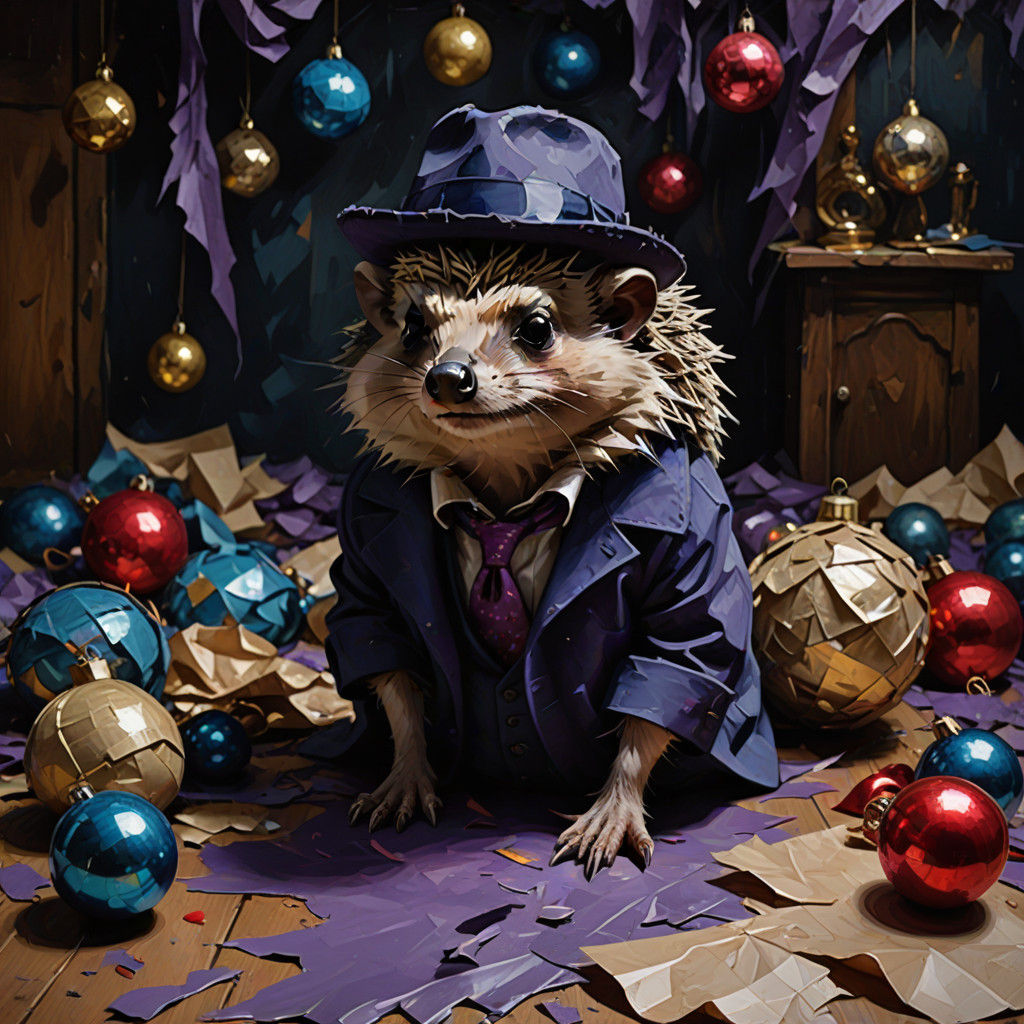 Holiday Hedgehog Gone Rogue in a Moody, Dramatic Scene