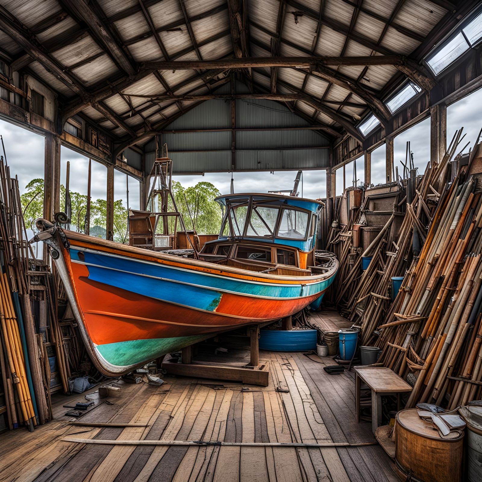 Gantry Crane and Boat in Colorful Detail