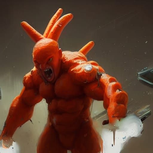 Biopunk Roid Raging Carrot Concept Art in 8k