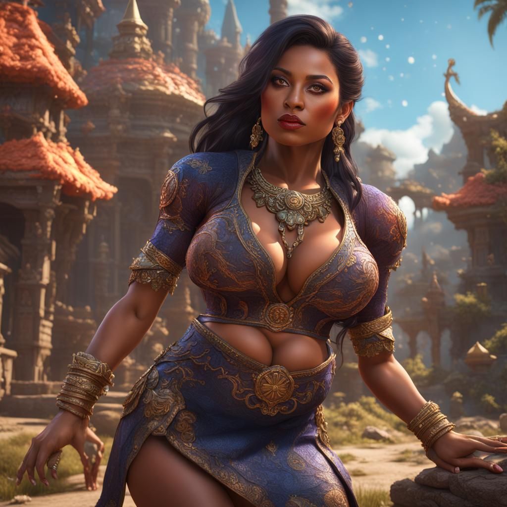 Latina with Exaggerated Features: Detailed Matte Painting