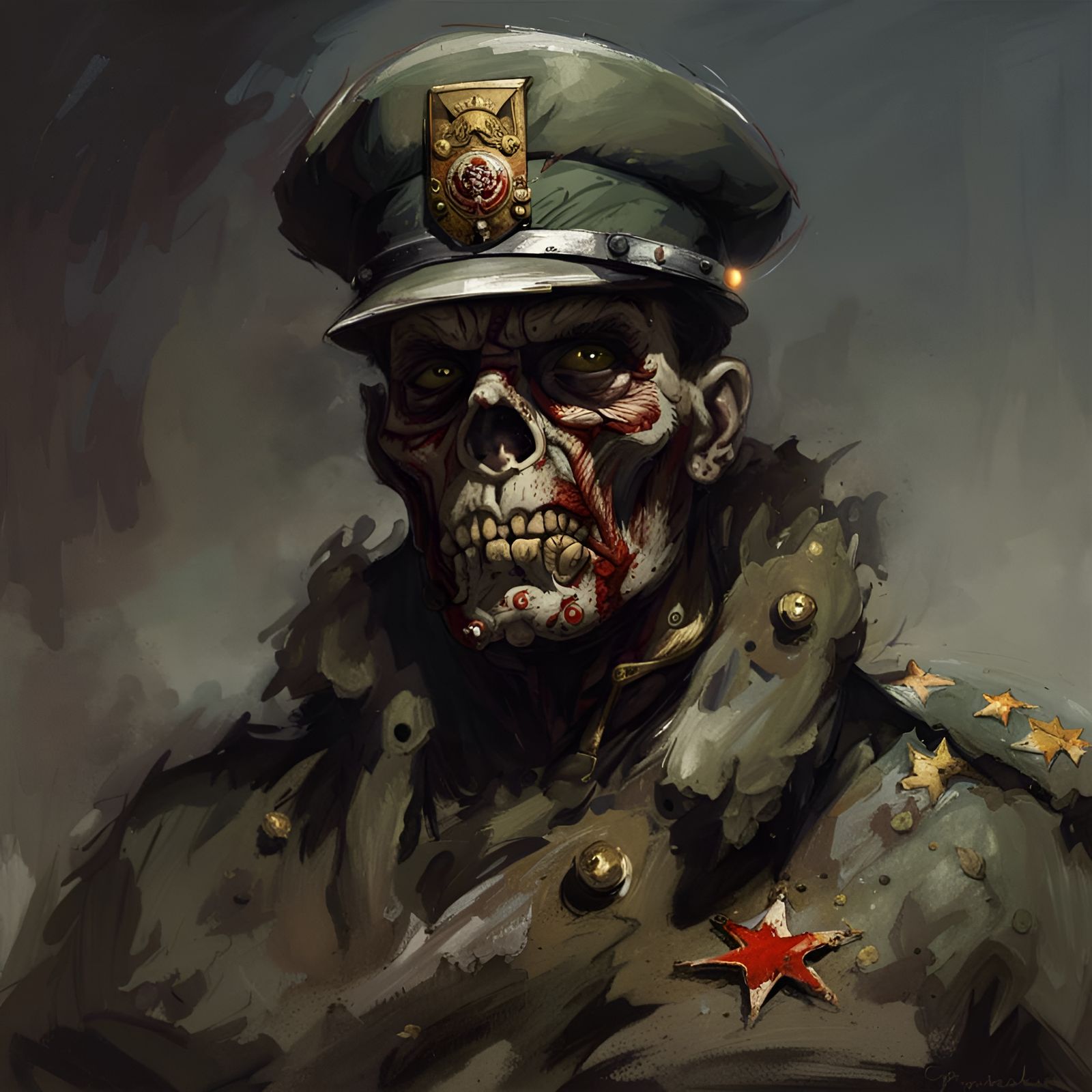 Rotting Zombie Military General in World War II Style