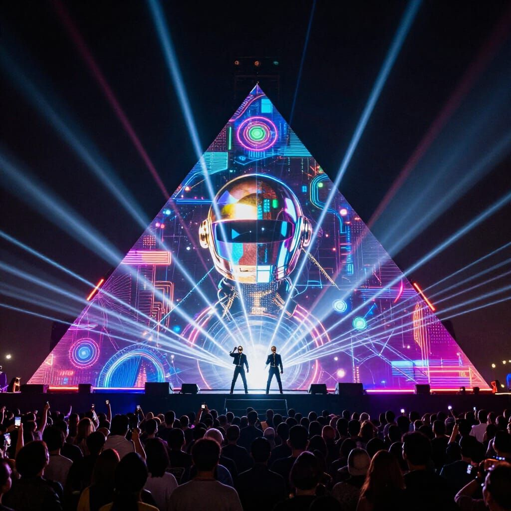 Daft Punk Performs Inside Neon Cyberpunk Pyramid
