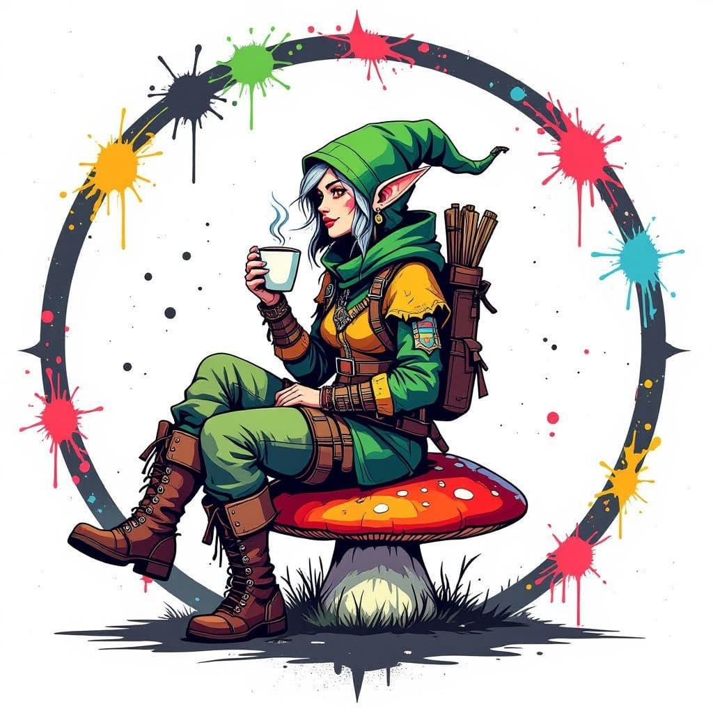Forest Elf Coffee Break: Vectorized Graffiti Art