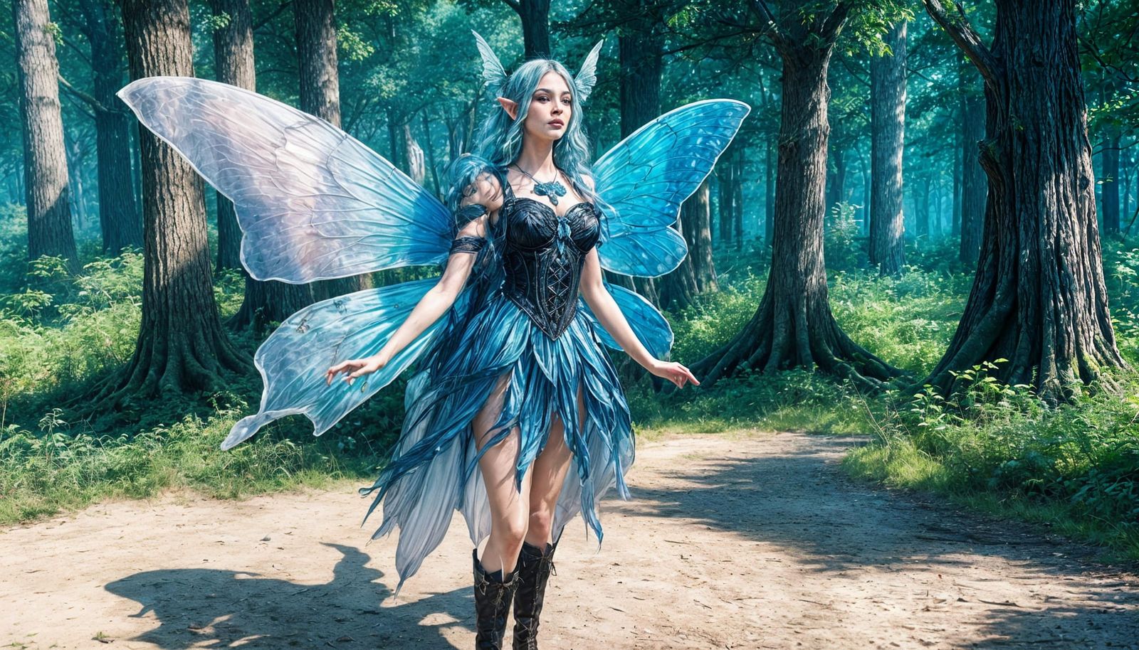 Elven Woman with Butterfly Wings in Magical Forest
