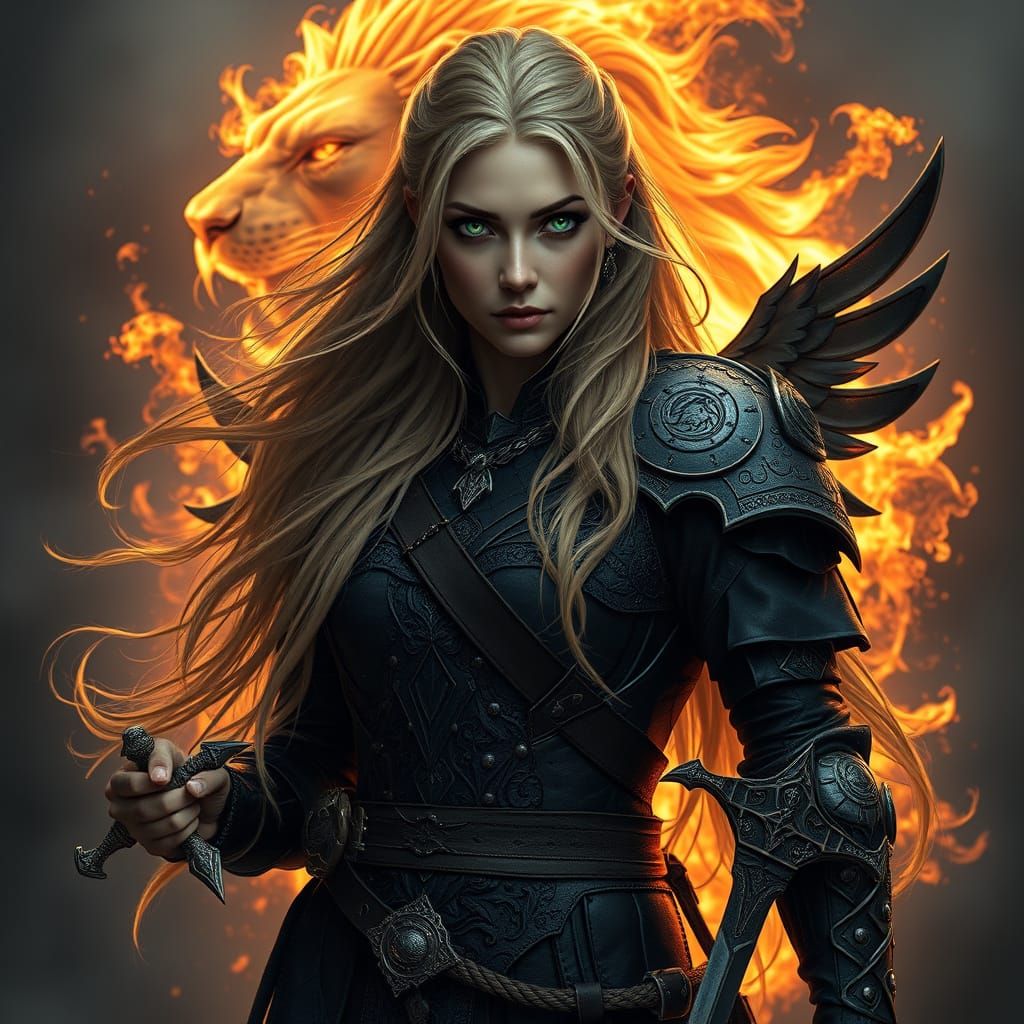 Ethereal Warrior Goddess in Black Armor