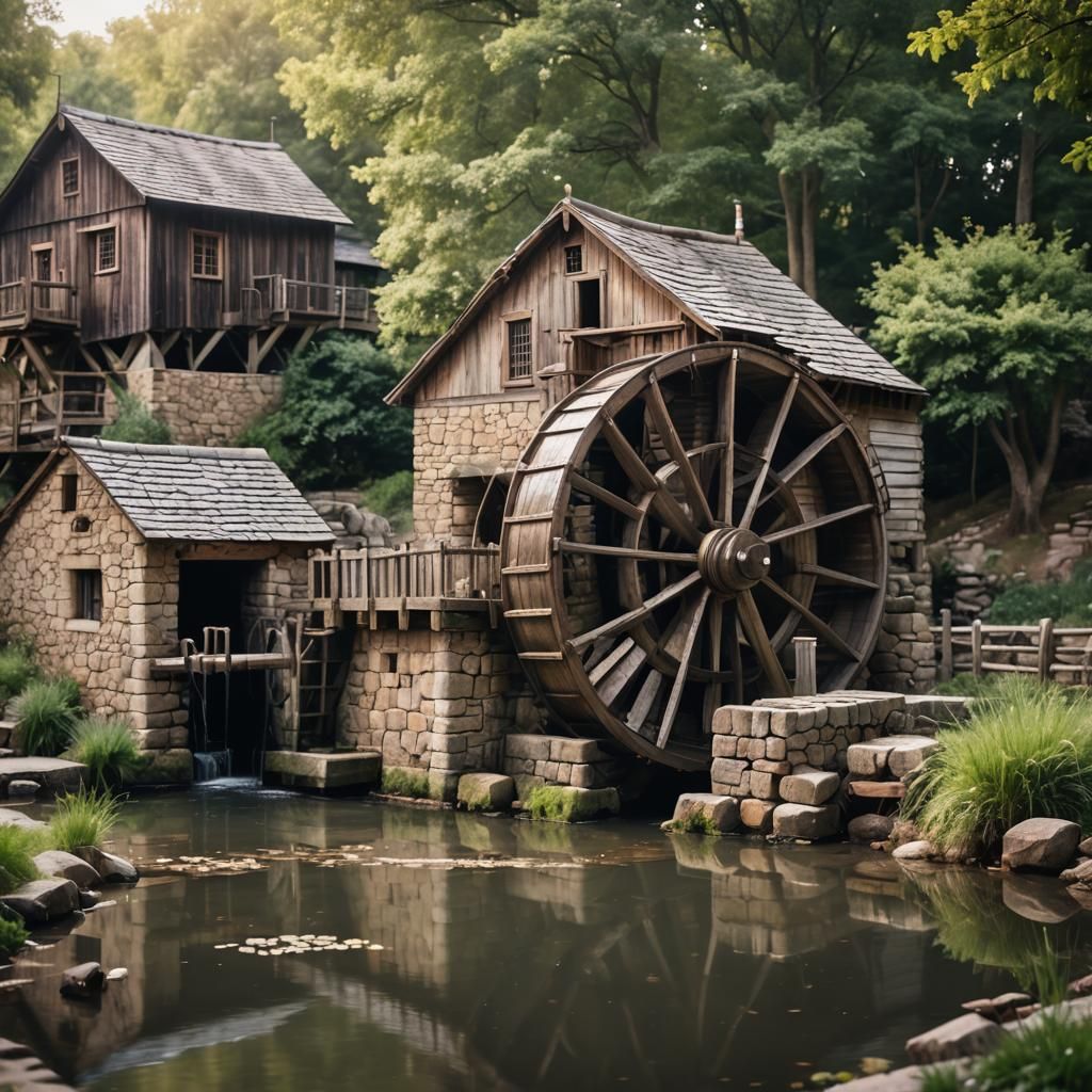 Scenic Water Mill in Professional Photography Style