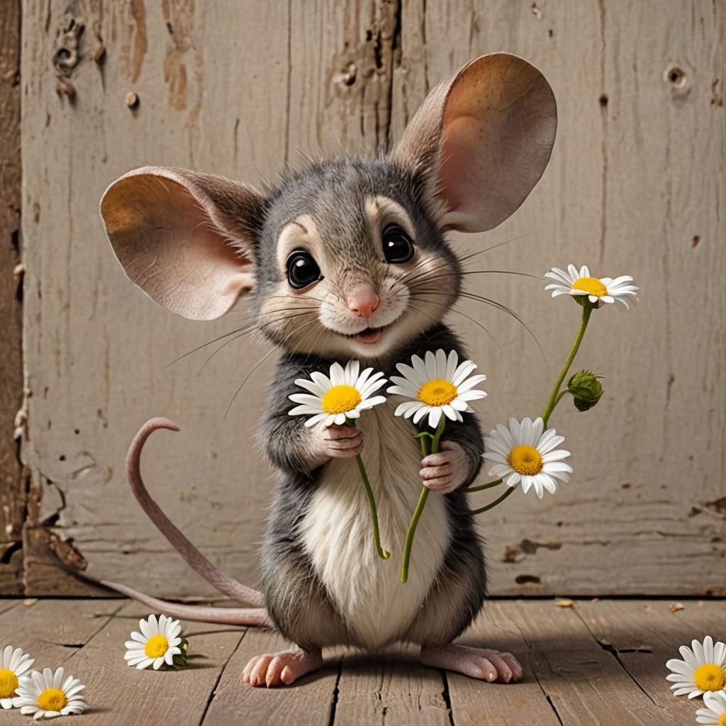 Charming Dormouse with Giant Daisy