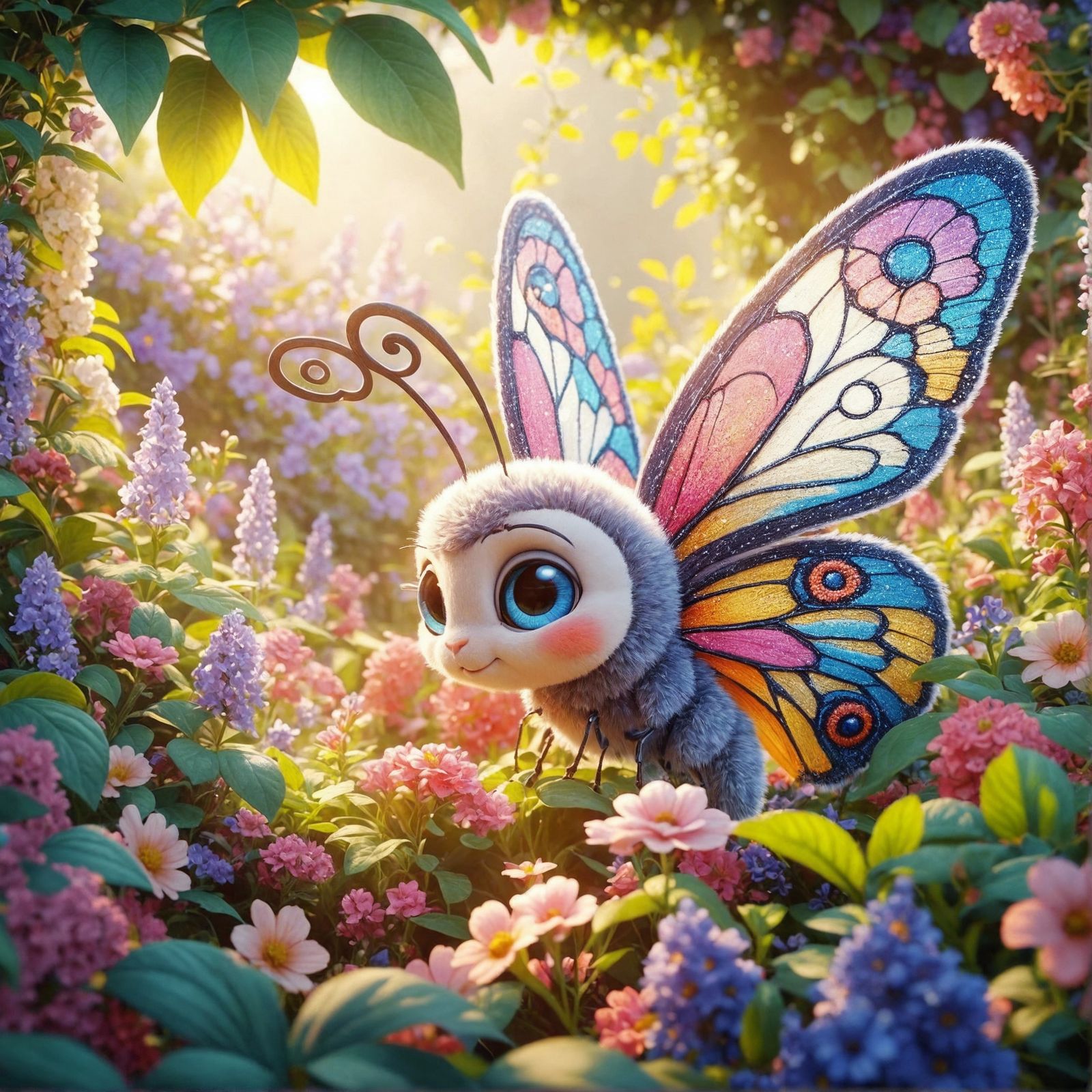 Charming Cartoon Butterfly in Lush Spring Garden