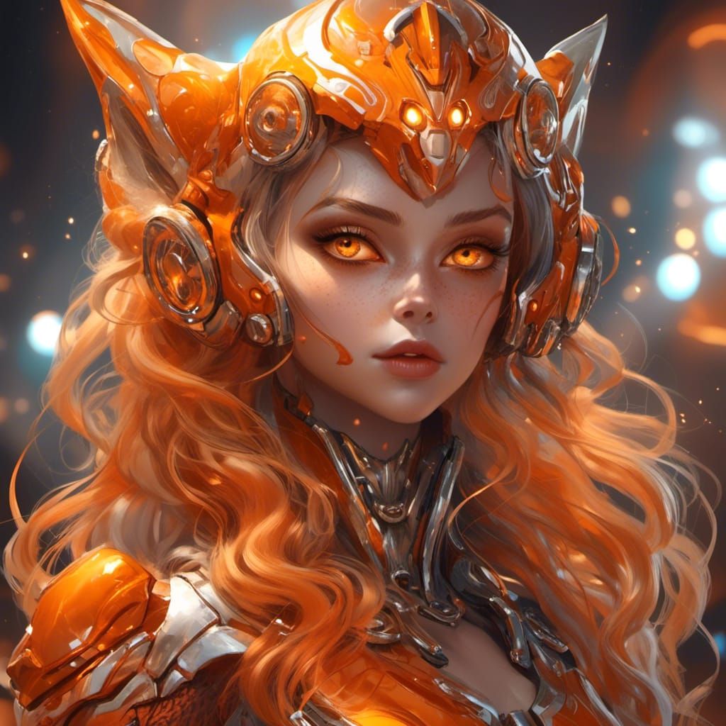 Alluring Metallic Figure in Electric Orange Light