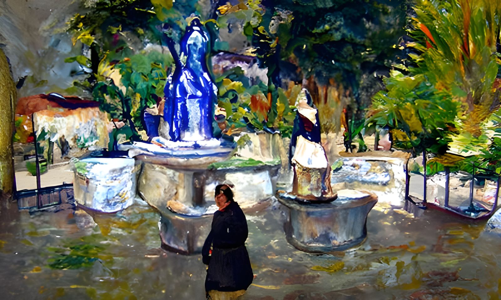 Impressionist Woman by Fountain