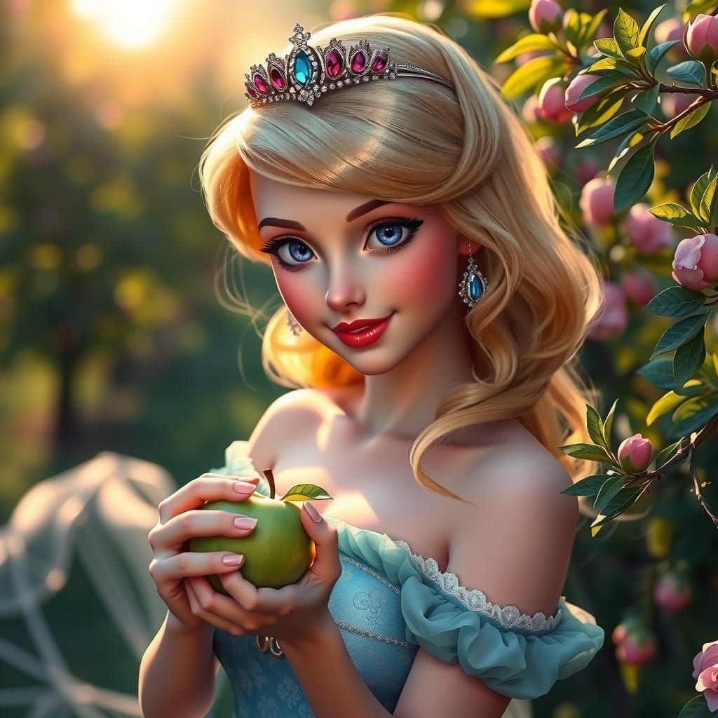 Aurora in Orchard, Hyperdetailed Art Nouveau Style