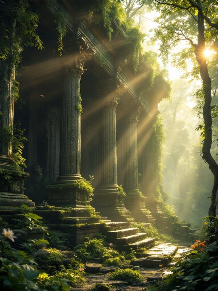 Ancient Fantasy Ruin in Lush Forest