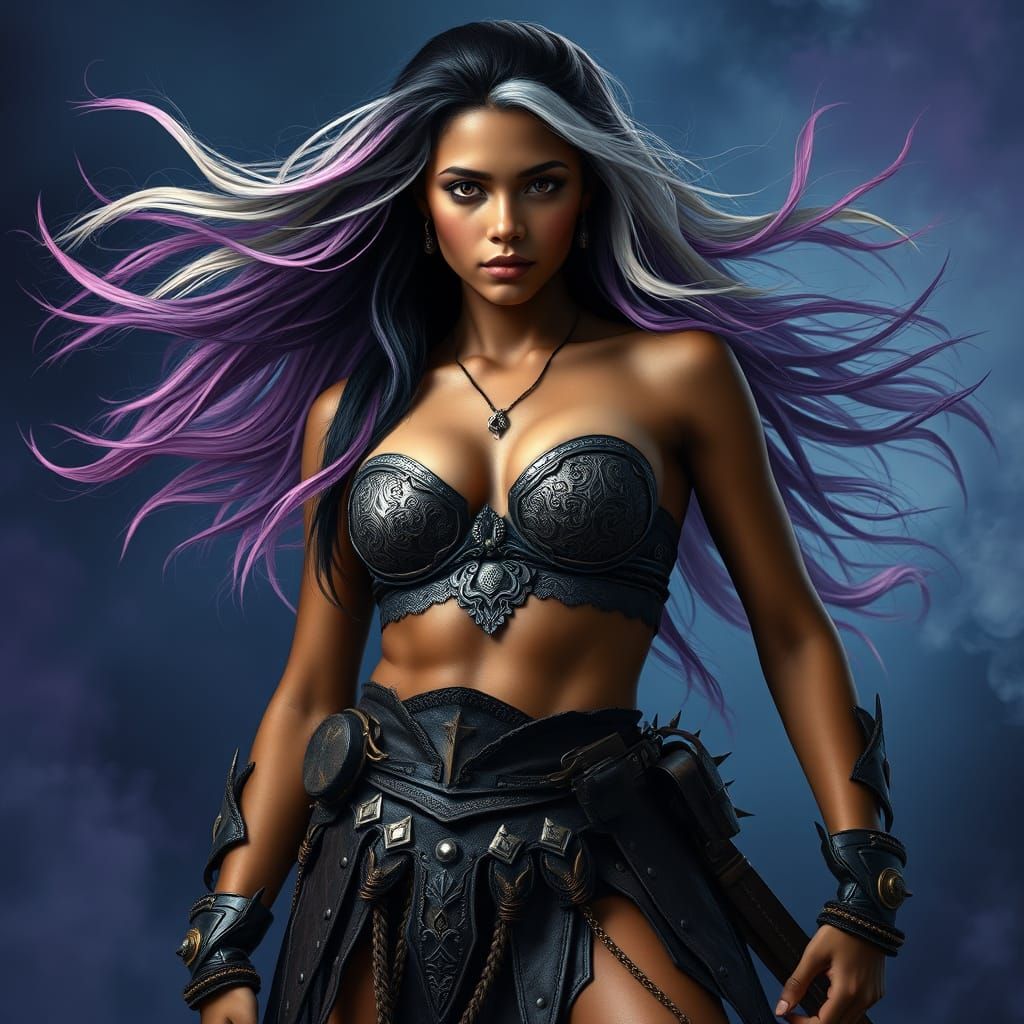 Ethereal Warrior Woman in Fantasy Battle Scene