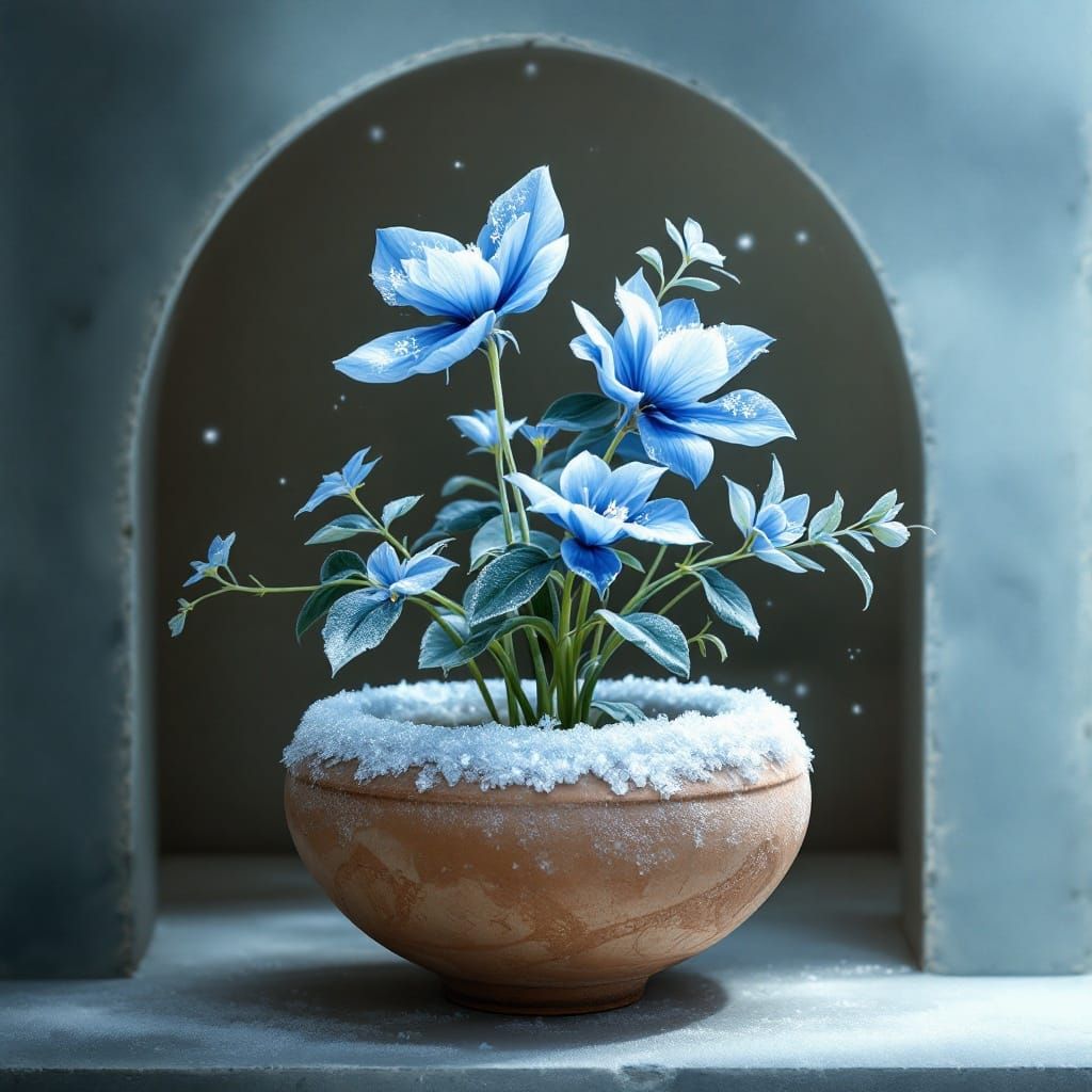 Winter Botanical Serenity in Khokhloma Style