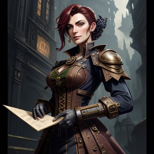 Steampunk Woman with Letter, Detailed Matte Painting