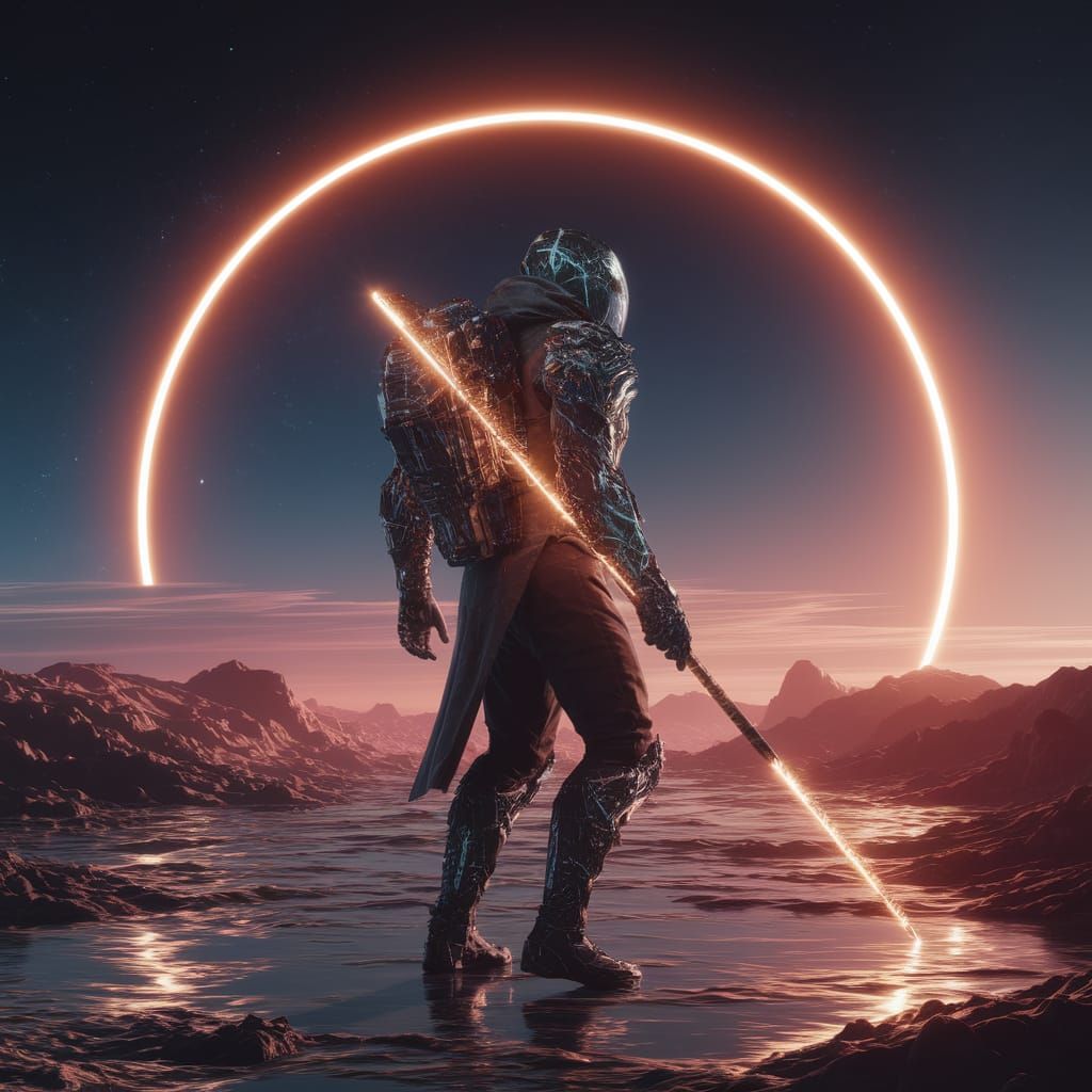 Lone Wanderer on Alien Planet with Fractal Armor