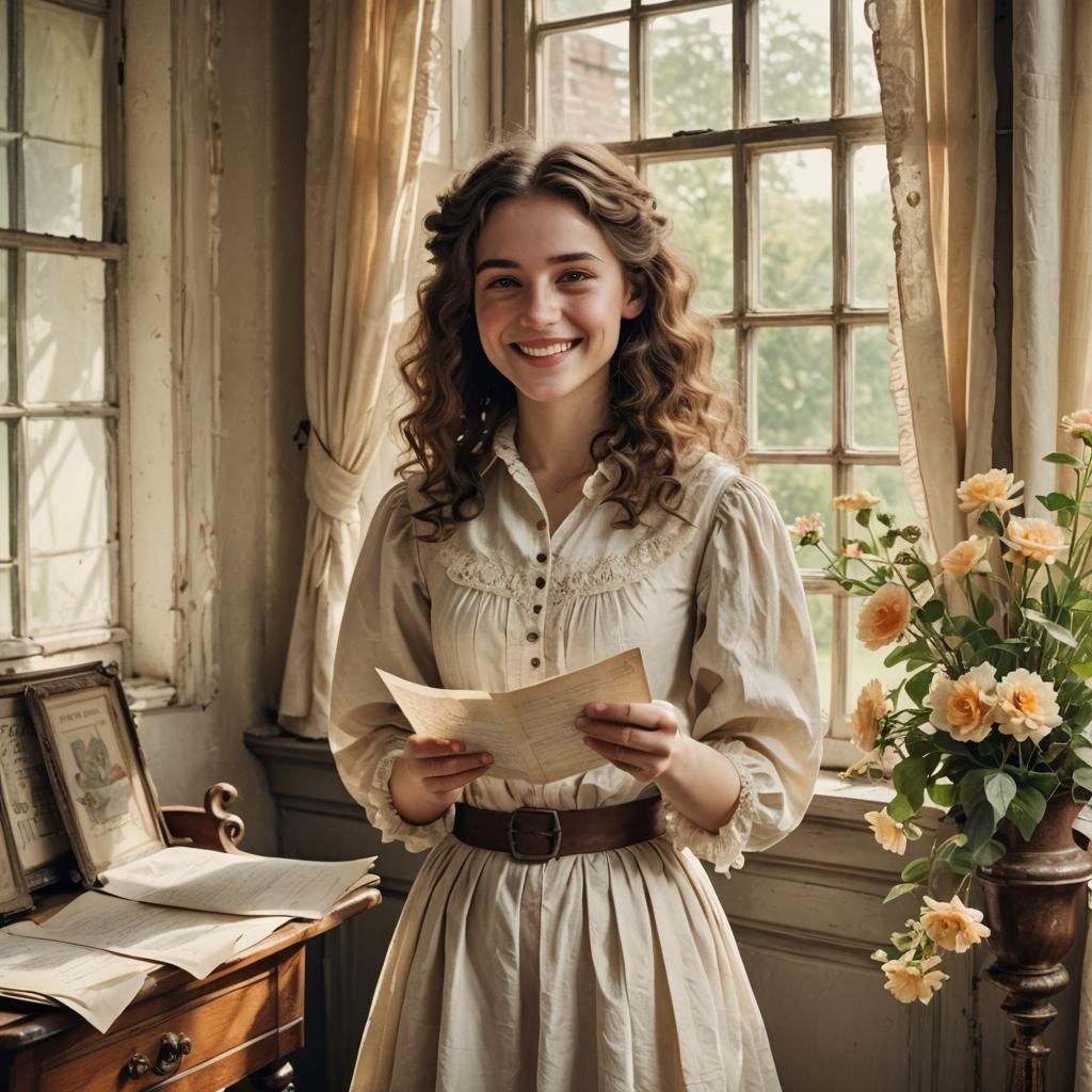 Victorian Girl with Love Letters in Summer Light