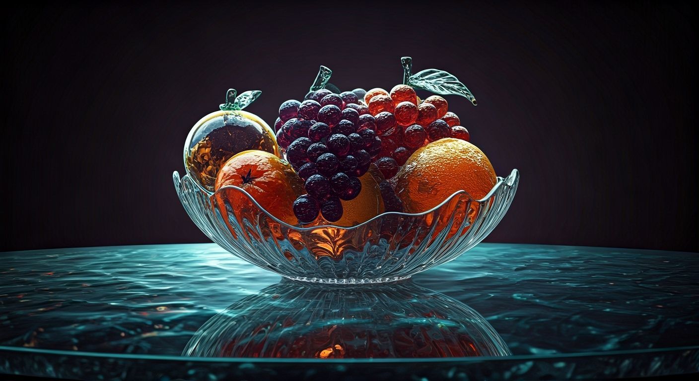 Intricate Glass Fruit Still Life in Hyperrealism