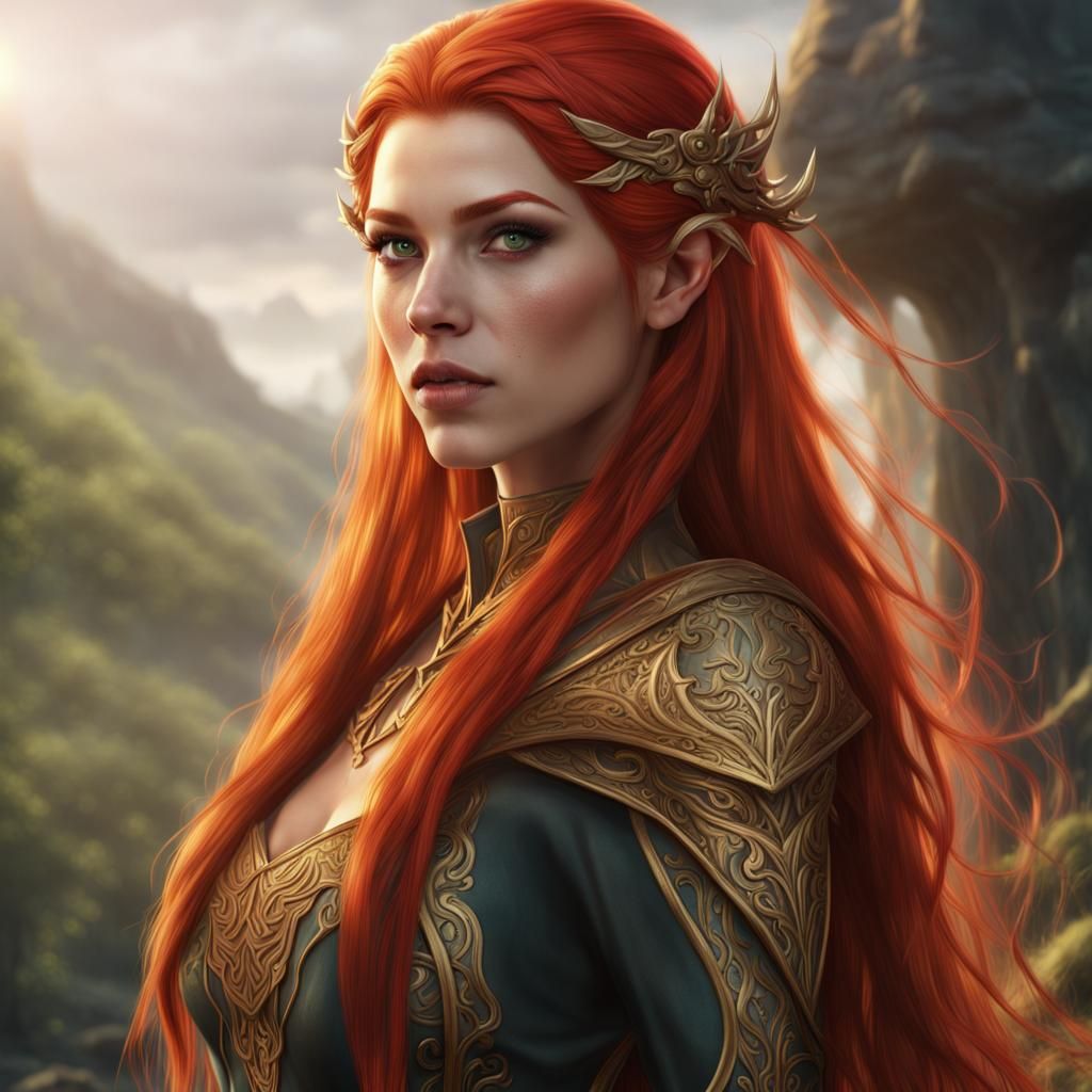 Beautiful Elven Wizard with Red and Golden Hair