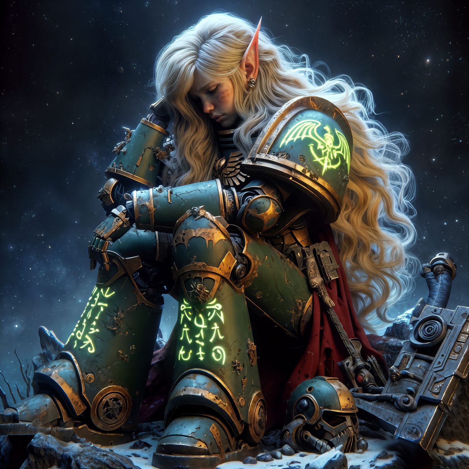 Space Marine Elf in Combat Armor, Fantasy Art