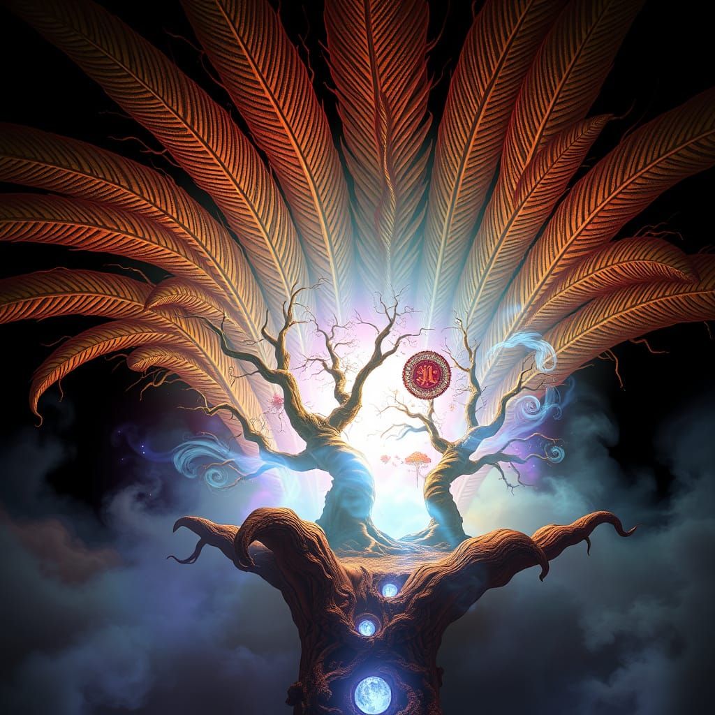 Ethereal Palm Realm in a Dreamlike Cyberpunk Aesthetic