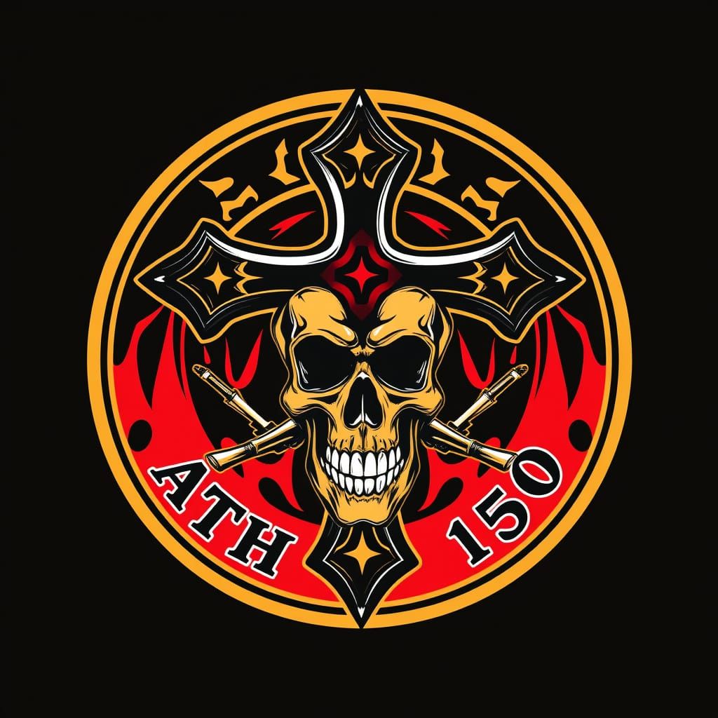 Orthodox Cross and Skull Emblem in Tattoo Art Style