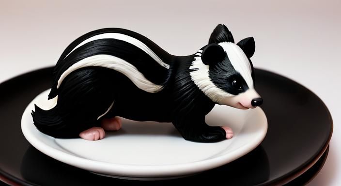 Realistic Skunk Fondant Sculpture on Red Plate