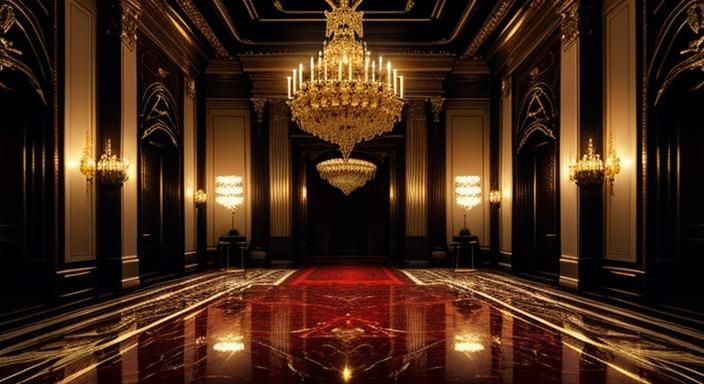 Cyberpunk Palace Interior with Red Carpet