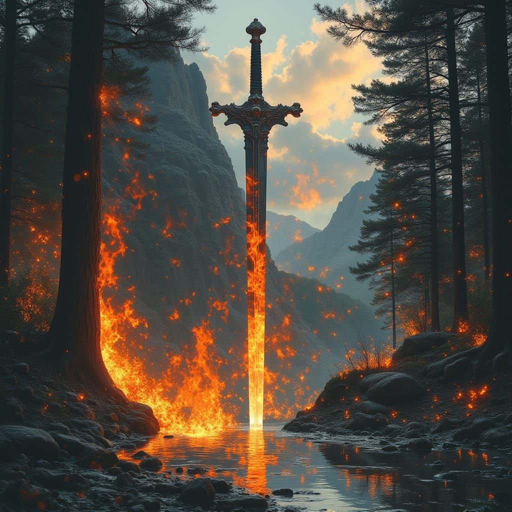 Righteous Sword of Albion with Subtle Flames in Epic Fantasy...
