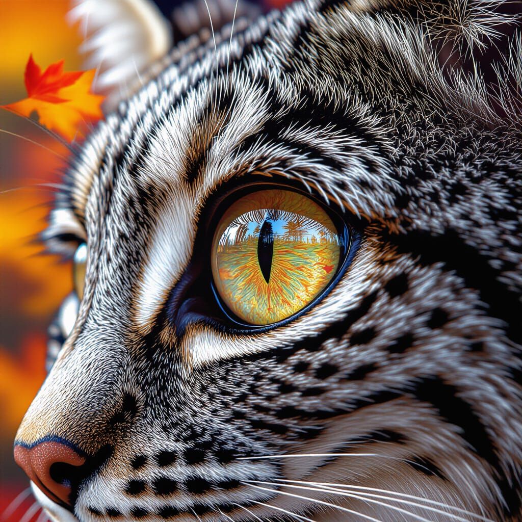 Macro Lynx Eye Reflecting Autumn Forest
