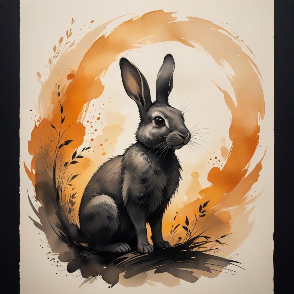 Ethereal Ghost Rabbit in Ink Wash Style